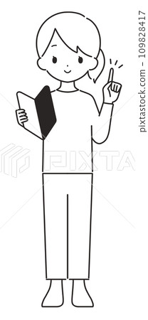 Monochrome｜Woman in plain clothes with beginner mark｜Full body 109828417
