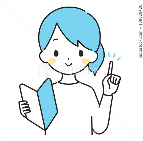 Light blue | Woman in casual clothes with beginner's mark | Pointing 109828420