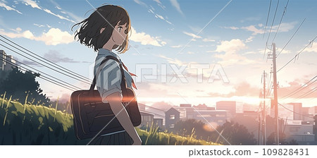 Profile female student illustration colorful AI image 109828431