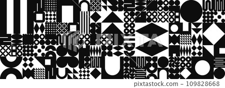 Brutalist geometric texture with simple shapes, symbols. Primitive elements and forms. Bauhaus retro design, trendy contemporary minimalist style, y2k. Vector illustration Brutalist geometric texture with simple shapes, symbols. Primitive elements and forms. Bauhaus retro design, trendy contemporary minimalist style, y2k. Vector illustration 109828668