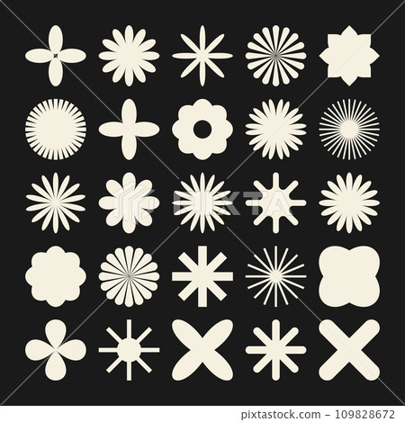 Brutalist geometric shapes, symbols. Simple primitive elements and forms. Bauhaus retro design, trendy contemporary minimalist style. Vector illustration 109828672