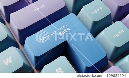 3D Rendering. Happy new year on the soft blue enter keyboard. 3D Rendering. Happy new year on the soft blue enter keyboard. 109829294