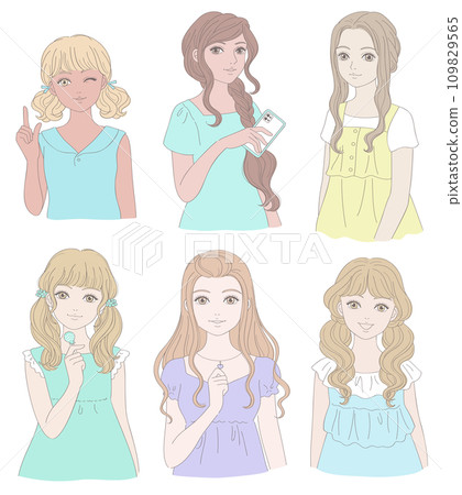 Various hairstyles and poses of young girls Various hairstyles and poses of young girls 109829565