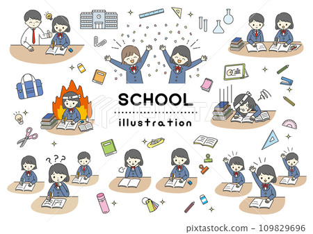 學生、學習工具等學校生活插畫集 109829696