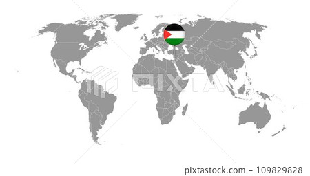 Pin map with Palestine flag on world map. Vector illustration. Pin map with Palestine flag on world map. Vector illustration. 109829828