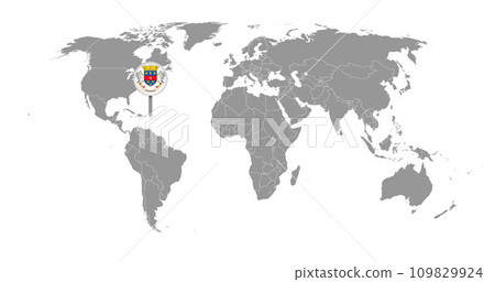 Pin map with Saint Barthelemy flag on world map. Vector illustration. Pin map with Saint Barthelemy flag on world map. Vector illustration. 109829924
