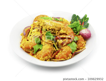 Stir fried Prawns with Curry Asian food Stir fried Prawns with Curry Asian food 109829932