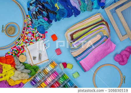 Hand embroidery concept. White blank mockup. Hand embroidery concept. White blank mockup. 109830519