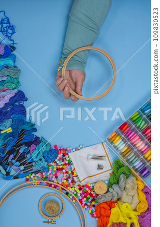 Hand embroidery concept. White blank mockup. Hand embroidery concept. White blank mockup. 109830523