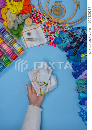 Hand embroidery concept. White blank mockup. 109830524