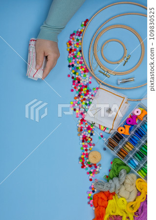 Hand embroidery concept. White blank mockup. Hand embroidery concept. White blank mockup. 109830525