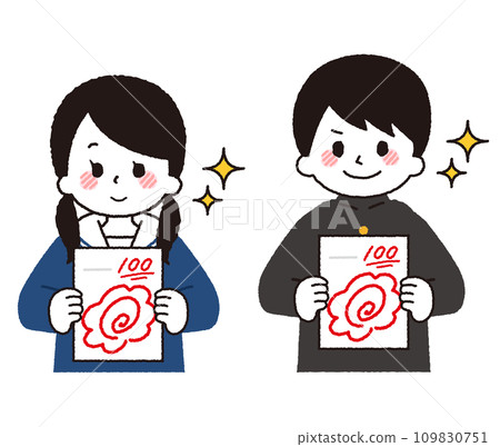 Illustration of a student getting a perfect score on a test. Illustration of a student getting a perfect score on a test. 109830751