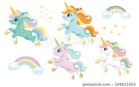 Collection of cute running unicorn on a white background vector Collection of cute running unicorn on a white background vector 109831003