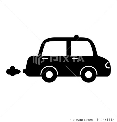 The silhouette of a small taxi or police car on a white background. The vehicle icon is a side view. Vector isolated stencil illustration The silhouette of a small taxi or police car on a white background. The vehicle icon is a side view. Vector isolated stencil illustration 109831112