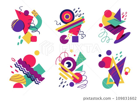 Abstract shapes. Geometric doodle art, hand drawn color shapes, cute modern trendy graphic, trendy posters or prints. Minimal colorful background. Figure geometry. Vector contemporary design 109831602