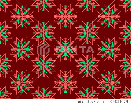 Snowflakes seamless pattern. Winter background with geometric snowflakes of different shapes. Christmas and New Year design for wrapper, banner and poster. Vector illustration 109831679