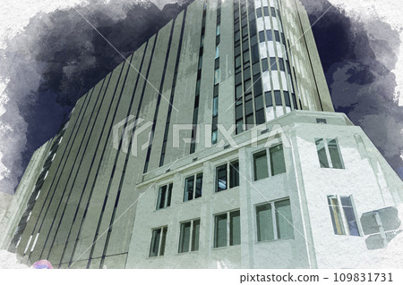 水彩風格 橫濱港未來 JA 集團神奈川大廈 神奈川縣橫濱市 109831731