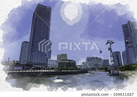 Watercolor style Yokohama Minatomirai The Tower Yokohama Kitanaka Yokohama City, Kanagawa Prefecture 109831887