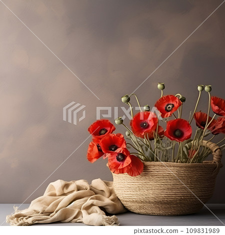 Poppies flower on vintage backgrounds 109831989