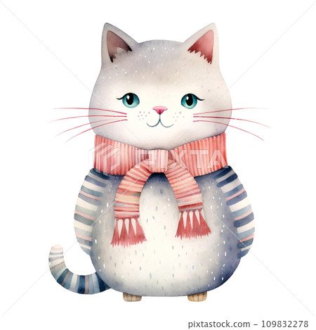 Watercolor cat with scarf in winter for Christmas festival Watercolor cat with scarf in winter for Christmas festival 109832278