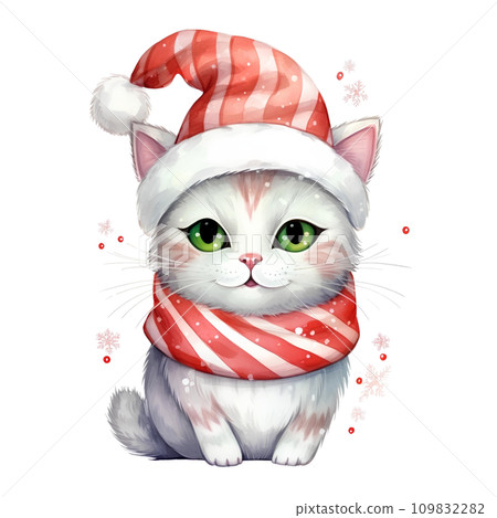 Watercolor cat with scarf in winter for Christmas festival 109832282