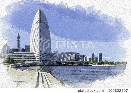 水彩風格橫濱港未來太平洋橫濱及神奈川縣橫濱市洲際酒店 水彩風格橫濱港未來太平洋橫濱及神奈川縣橫濱市洲際酒店 109832307
