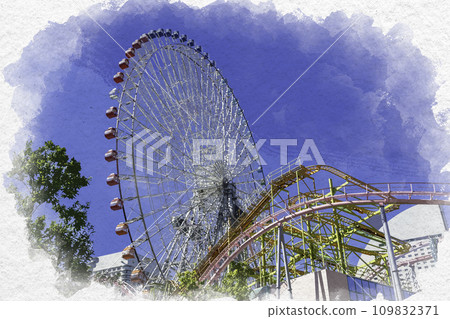 水彩風格 橫濱港未來 橫濱宇宙世界摩天輪 神奈川縣橫濱市 109832371