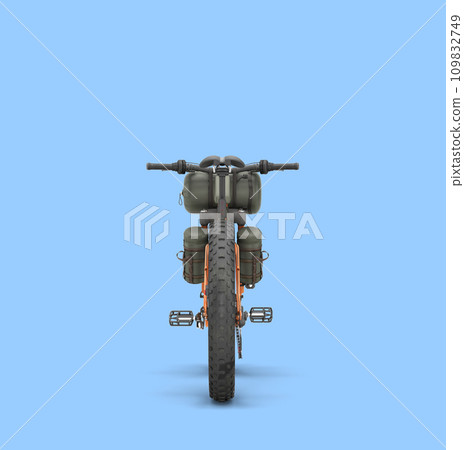 modern mountain tourist orang bicycle with accessories back view 3d render on blue 109832749