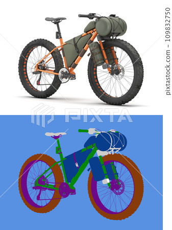 modern mountain tourist orang bicycle with accessories right view 3d render on white with alpha 109832750