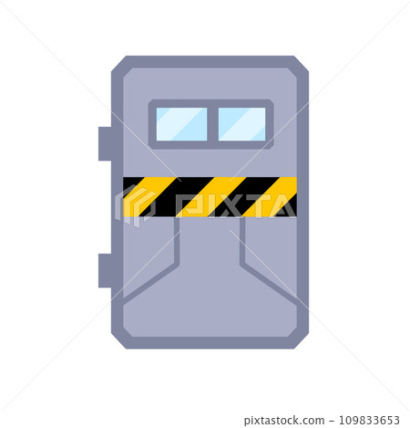 Bunker door. Protection bomb shelter, base entrance illustration. Secret military closed station. Protect gateway, steel building isolated on white background Bunker door. Protection bomb shelter, base entrance illustration. Secret military closed station. Protect gateway, steel building isolated on white background 109833653