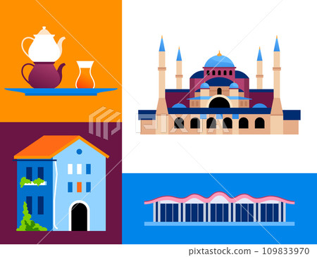 Beauty of Turkey - set of flat design style illustrations 109833970