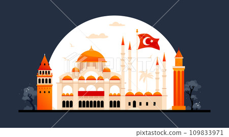 Antiquities of Turkish cities - modern colored vector illustration 109833971