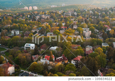 City in Autumn with red sunset light effect backgrounds, city in the mountains City in Autumn with red sunset light effect backgrounds, city in the mountains 109834022