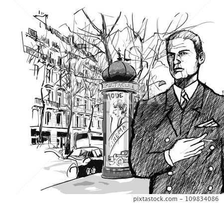 Man walking in Paris - vector illustration 109834086