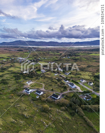 Aerial view of Kilclooney between Ardara and Portnoo in County Donegal, Ireland. Aerial view of Kilclooney between Ardara and Portnoo in County Donegal, Ireland. 109834151