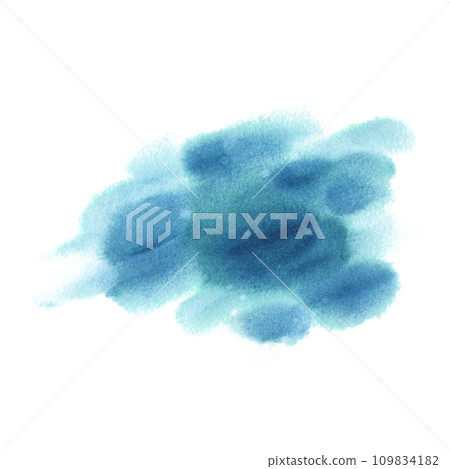 Stains and splashes of paint and water in turquoise and blue. Hand drawn watercolor illustration. Underwater world, sea clipart for decoration and design. Isolated element on white background Stains and splashes of paint and water in turquoise and blue. Hand drawn watercolor illustration. Underwater world, sea clipart for decoration and design. Isolated element on white background 109834182