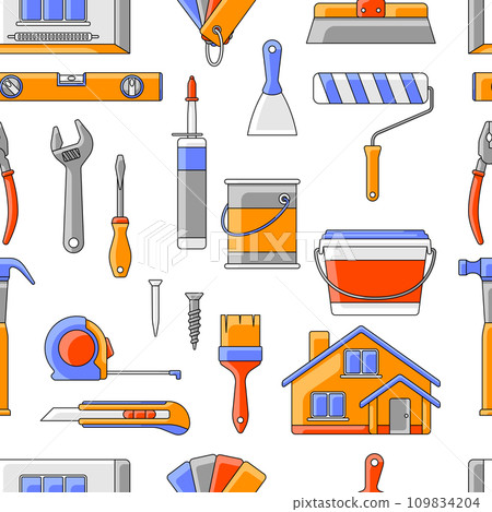 Pattern with repair working tools. Equipment for construction industry and business. 109834204