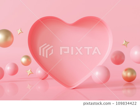 Heart-shaped gift box with copy space inside, for product, cosmetic presentation. Valentine's Day, Mothers or Women's Day. Mock up. 3D render. 109834422