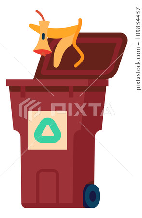 Garbage service. Rubbish sorting. Waste recycle. Dustbin for organic pollution. Refuse collect. Environment conservation. Bio waste. Throw banana peel into bin. Vector eco dumpster 109834437