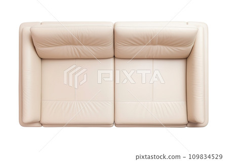 Top view of luxury beige leather sofa with modern, sleek design, adding a touch of elegance and comfort to any contemporary living room, isolated on white background. Cut out furniture. Generative AI. Top view of luxury beige leather sofa with modern, sleek design, adding a touch of elegance and comfort to any contemporary living room, isolated on white background. Cut out furniture. Generative AI. 109834529