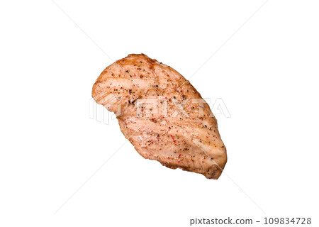 Delicious healthy breakfast consisting of chicken, rice, greens and cherry tomatoes 109834728