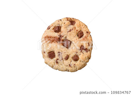 Delicious fresh crispy oatmeal cookies with chocolate and nuts Delicious fresh crispy oatmeal cookies with chocolate and nuts 109834767