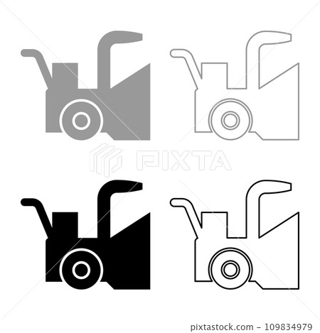 Snowblower snow clear machine snowplow truck plough clearing vehicle equipped seasons transport winter highway service equipment clean set icon grey black color vector illustration image solid fill  109834979