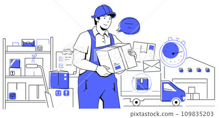Courier and delivery - modern line design style illustration Courier and delivery - modern line design style illustration 109835203