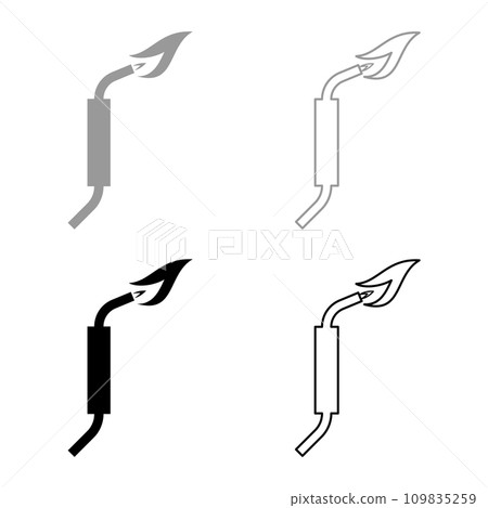Gas burner blowtorch with flame industrial equipment set icon grey black color vector illustration image solid fill outline contour line thin flat style 109835259