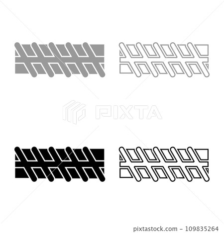 Reinforcement bar rebar ribbed metal rod set icon grey black color vector illustration image solid fill outline contour line thin flat style 109835264