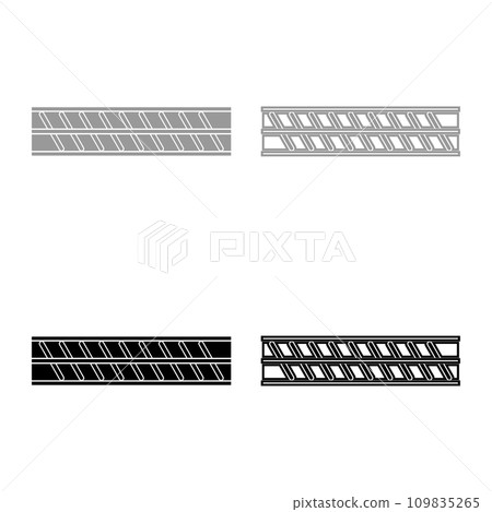 Reinforcement bar rebar ribbed metal rod set icon grey black color vector illustration image solid fill outline contour line thin flat style Reinforcement bar rebar ribbed metal rod set icon grey black color vector illustration image solid fill outline contour line thin flat style 109835265
