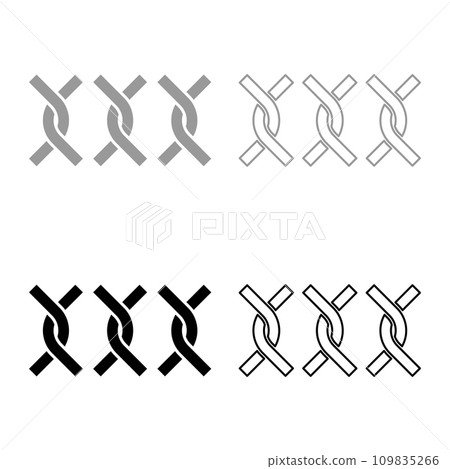 Chain fence twisted wire set icon grey black color vector illustration image solid fill outline contour line thin flat style 109835266