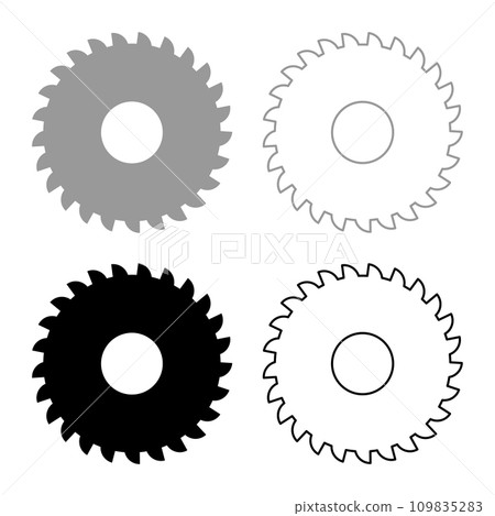 Round knife millstone circular saw disc set icon grey black color vector illustration image solid fill outline contour line thin flat style Round knife millstone circular saw disc set icon grey black color vector illustration image solid fill outline contour line thin flat style 109835283