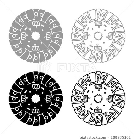Car clutch disk cover cohesion transmission auto part plate kit repair service set icon grey black color vector illustration image solid fill outline contour line thin flat style 109835301